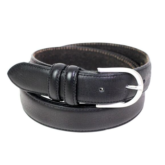 ITALY BLACK REAL LEATHER 1 1/8"Wd STITCH CASUAL DRESS MEN'S BELT Sz 38 (A45 - Picture 2 of 14